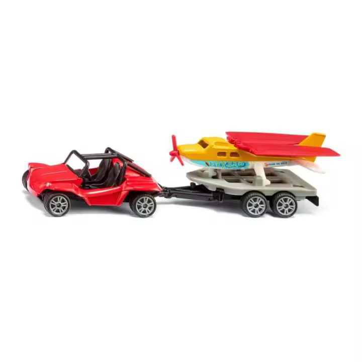 Siku Buggy Deportivo con Avión Plegable y Remolque para Avión Deportivo - Carrocería de Metal y Neumáticos de Goma - 1