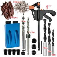 Juego De Localizador De Agujeros Oblicuos FNICEL 4 Pulgadas F Tipo Abrazadera Para Carpintería Angulo De 15 Grados Con Bits De Taladro Aluminio Kit De Guía Para Taladro - details 3