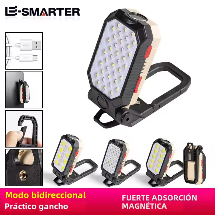 Linterna De Emergencia LED Mini Portátil Con Luz COB Y Gancho Magnético Carga USB Iluminación Exterior Fosa Magnética Pantalla De Energía - 1