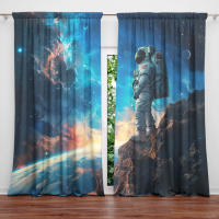 2pcs Cortina Astronauta Impresión Para Decoración De Hogar Tratamiento De Ventana Para Dormitorio Oficina Cocina Sala De Estar Y Estudio - details 3