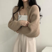 Cardigan De Mujer Elegante De Color Sólido Con Manga Larga Tejido En Nudo Chal Ultra Corto Para Otoño Chaqueta Moda Cuello Mandarín Ajuste Regular - details 14