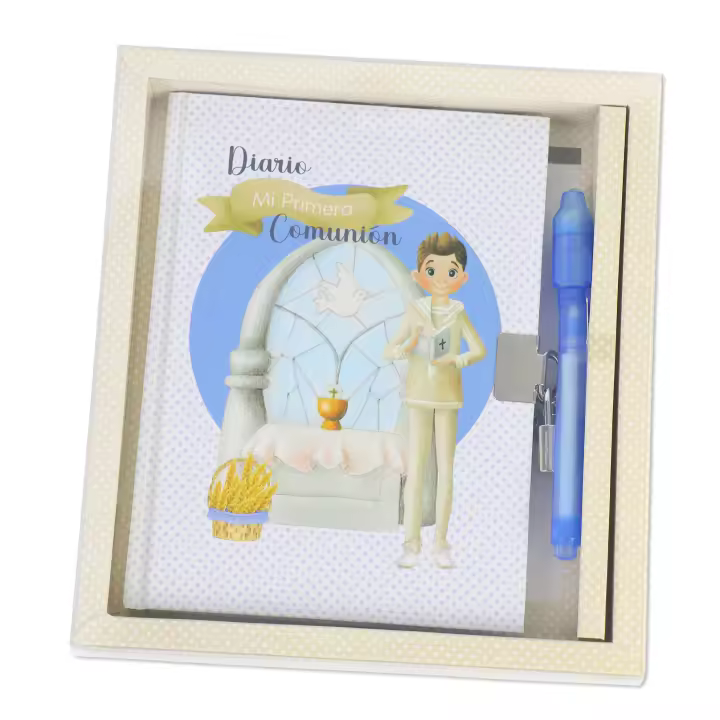 2 modelos de Diario de comunión para niño y para niña, Libro secreto para niños con rotulador de lectura secreto, 2 modelos, Comunión de niño y comunión de niña, Candado llave y rotulador incluídos, Diario secreto de Mi Primera Comunión, Regalantes.com - 1