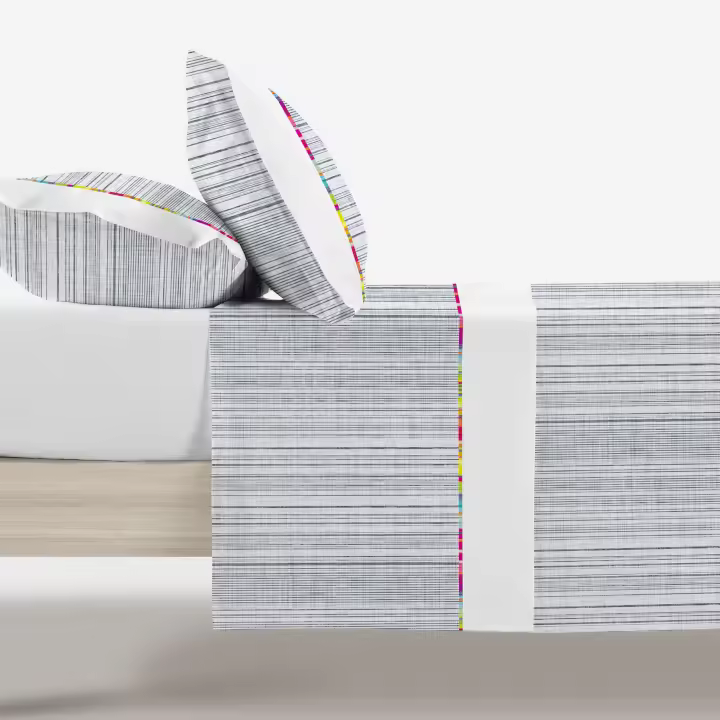 Manterol - Juego de sábanas algodón estampado rayas. Calidad 100% Algodón. Incluye bajera ajustable, encimera y fundas de almohada. Sábana de verano con diseño geométrico. - 1