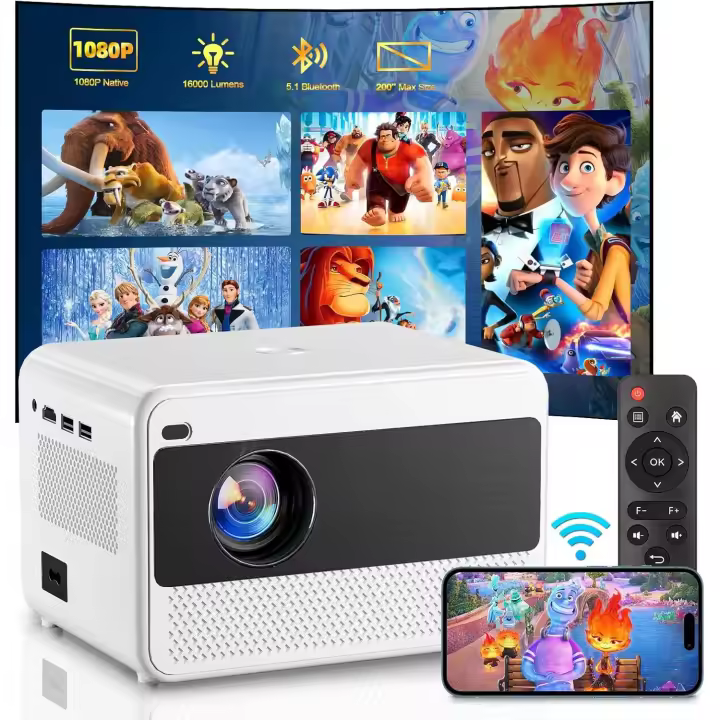 Proyector 4K, [App Integrada] Projector Portatil 180° Rotación con WiFi 6 Bluetooth 5.2, 26000 Lúmenes Proyector Soporte 4K, Projector de Cine TV Supporto Zoom Eléctrico Enfoque Keyston - 1