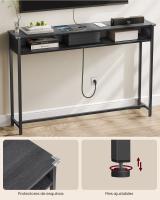 Mesa de consola delgada con multienchufe integrado, sofá con 2 compartimentos y carga oculta, ahorro de espacio, disponible en gris ahumado, blanco nube y marrón rústico, 25x120x81,1 cm - details 15