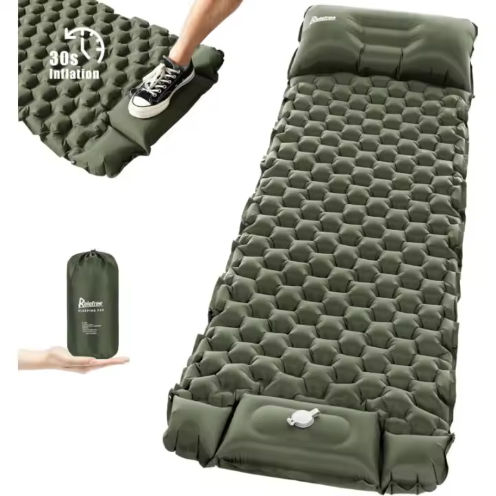 Colchoneta hinchable para acampar con Prensa para pies, tamaño Pequeño, colchón de Aire ultraligero e impermeable para acampar con Orejas - 1