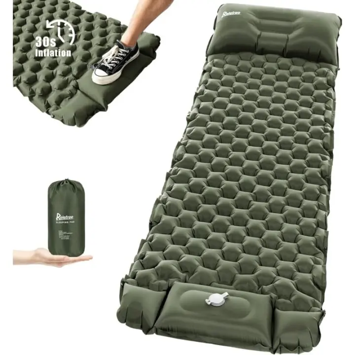 Colchoneta hinchable para acampar con Prensa para pies, tamaño Pequeño, colchón de Aire ultraligero e impermeable para acampar con Orejas - 1