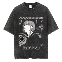 Camiseta Vintage Washed Chainsaw Man Anime Para Hombres Harajuku Oversize Tee Algodón Moda Streetwear Unisex Tops Ajustable - details 7