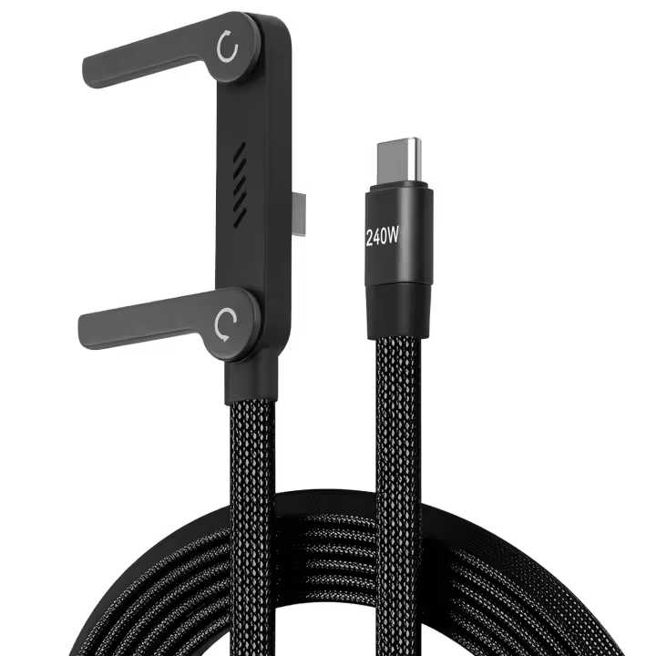 Cargador Multiusos Plegable De 240W Con Soporte Para Teléfono Y Cable De Datos Tipo C 2-en-1 Carga Rápida Metálico Para Teléfonos Móviles - 1