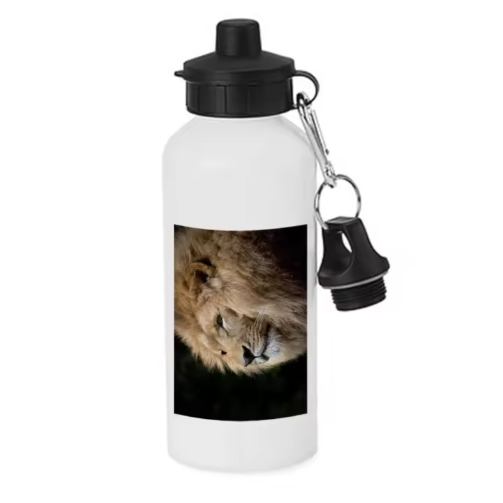 MERCHANDMANIA BIDON DEPORTIVO 600 ML ACERO INOXIDABLE CON CHUPON leon majestuoso salvaje selva savana feroz fiera botella escolar deporte bicicleta - 1