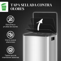 HOMCOM Cubo de Basura de Cocina con 2 Compartimentos 2x20L/2x30L Papelera de Cocina de Acero Inoxidable con Pedal Tapa de Cierre Suave y Cubo Extraíble para Dormitorio Oficina Salón Plata - details 2