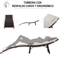 Outsunny Set de 2 Tumbonas 196x61x53cm con Mesita Plegable 40x40x40cm de Ratán para Jardín Exterior con Cojines Beige y Marrón - details 3