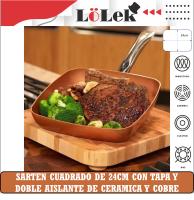 🍳 LoLek Sartén Cuadrado 24cm | Doble Aislante de Cobre y Cerámica | Antiadherente y Fácil de Limpiar | Apto para Inducción, Gas, Vitro y Eléctrico | Resistente al Horno | Con Tapa de Cristal | Mango Ergonómico y Antideslizante | Cocina Saludable 🔥 - details 3