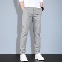 Pantalones De Verano Casuales Para Hombre En Caqui Y Gris Cintura Elástica Comodidad Ultrafinos De Seda Helada Pantalones Negocios Estilo Recto Ropa De Marca - details 9