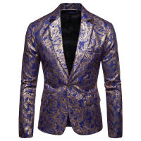 Chaleco Dorado Floral Para Hombre Traje De Negocios Casual Boda Chaqueta De Oro Abrigo Estilo Formal Cierre Doble Manga Completa - details 4