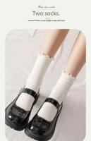 5 Pares De Calcetines Casuales Para Mujer De Tubo Medio Pleated En Colores Negro Y Blanco Transpirables Para Primavera Y Otoño - details 2
