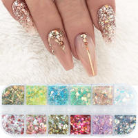 12Grillas De Brillo Holográfico Para Uñas En Rosa Oro Y Plata Decoraciones De Artículos De Manicura Con Lentejuelas Paillettes Spangles Slices - details 2