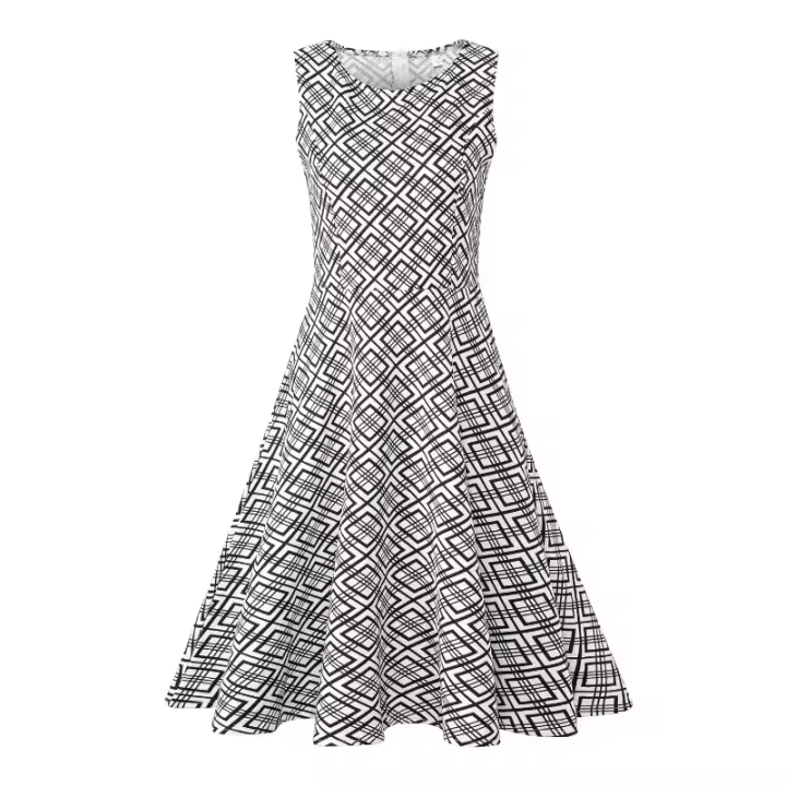 Vestido Largo Sin Mangas Para Mujer Verano Estampado Vintage Talla Grande Casual A-Line Para Playa Vestido De Medio Tamaño - 1