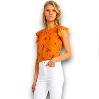 Top Tiffosi Jasmine Mujer | Mostaza Estampado Floral Volantes Bajo Mangas | Poliéster Fluido - details 0