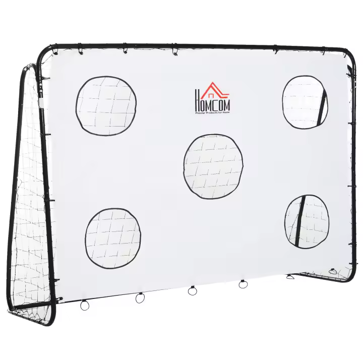 HOMCOM Portería de Fútbol Puerta de Fútbol con Soporte de Metal Lona de Precisión y Red para Entrenamiento de Fútbol en Jardín Aire Libre 240x88x174 cm Blanco - 1