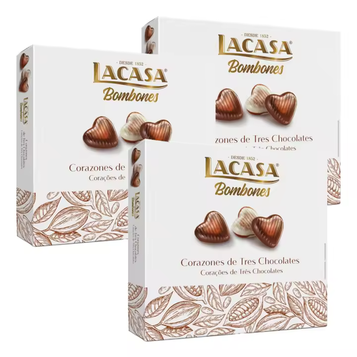 Lacasa Lote de 3x Caja de Bombones Corazón Tres chocolates 200G - 1