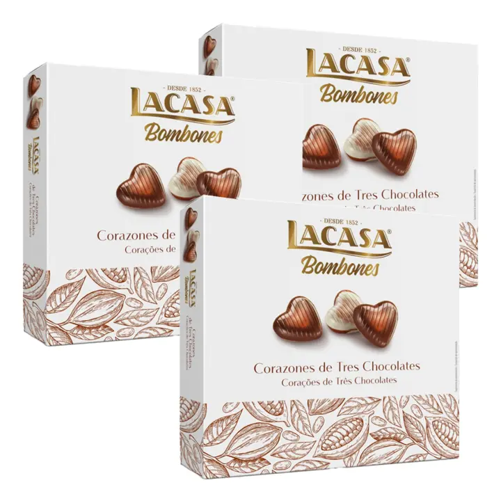 Lacasa Lote de 3x Caja de Bombones Corazón Tres chocolates 200G - 1