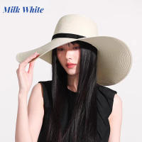 Sombrero De Sol Para Mujer Y Hombre Color Sólido De Moda Con Rhinestone 14cm Grande Paja Resistente Al Sol Plegable Para Playa Y Viajes - details 17