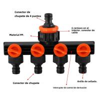 Conector De Riego Para Jardín 4 Caminos Divertor De Grifo Con Válvula Distribuidor De Agua Para Grifo De Exterior Riega - details 8