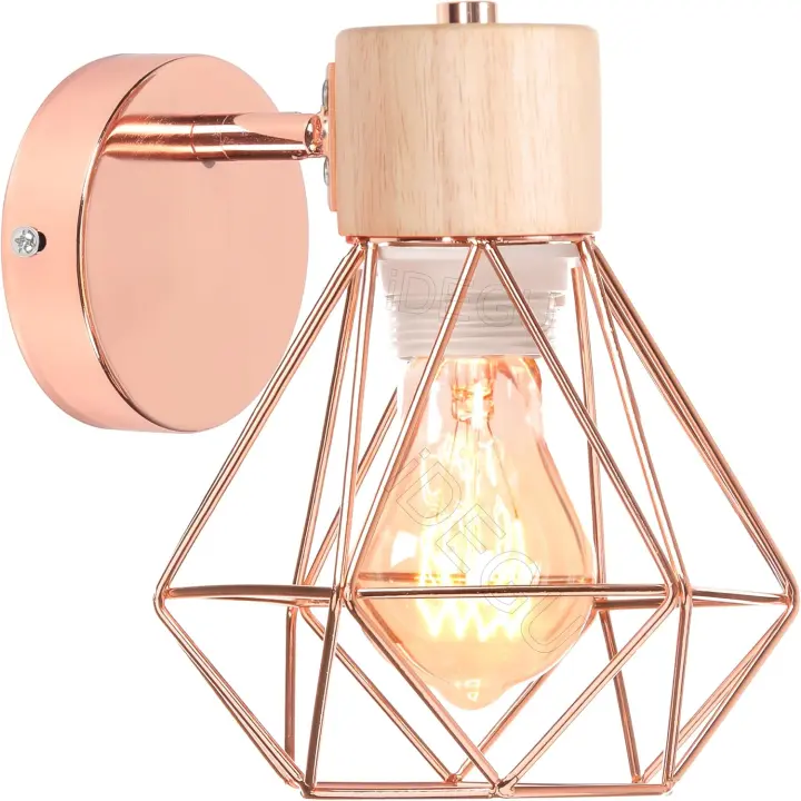 Lámparas de Pared Vintage 15CM Aplique Interior de Madera Metal Industrial Diseño de Jaula Luz Ajustable Retro - 1