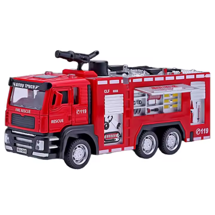 Juguete De Coche Camión De Bomberos 1/32 Con Sonido Luz Escala 1:32 Regalo Para Niños Decoración Vehículo De Rescate Con Escalera Y Bomba De Agua - 1