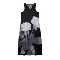 Vestido Largo Sin Mangas Con Cuello En V Y Estampado De Rosas Retro Para Mujer Vestido De Calle Estilo Vintage Polyester - details 5