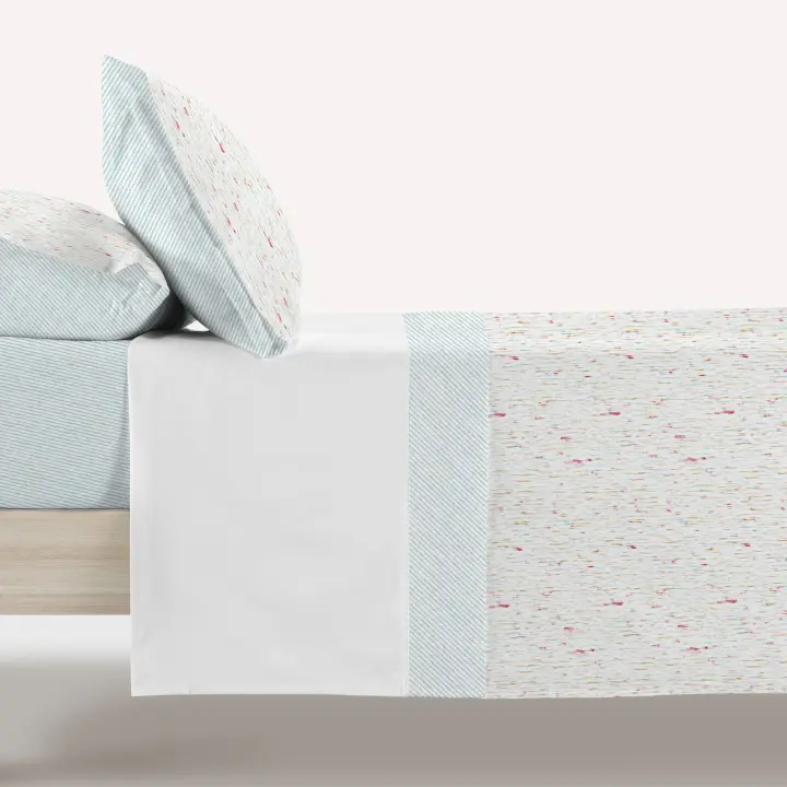 Manterol - Juego de sábanas algodón estampado decora rayas. Calidad 100% Algodón. Incluye bajera ajustable, encimera y fundas de almohada. Sábana de verano con diseño geométrico. Transpirables y duraderas. - 1