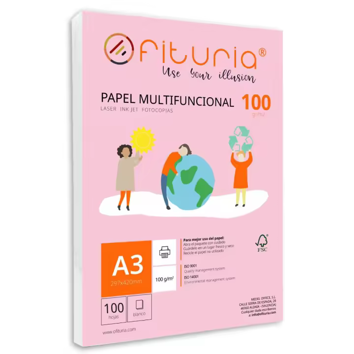 Paquete de folios A3 de 100gr con 100 Hojas Blancas, Papel Multifuncional para Uso Escolar y Entornos Laborales. Ideal con impresoras láser, de inyección o fotocopiadoras - Ofituria - 1