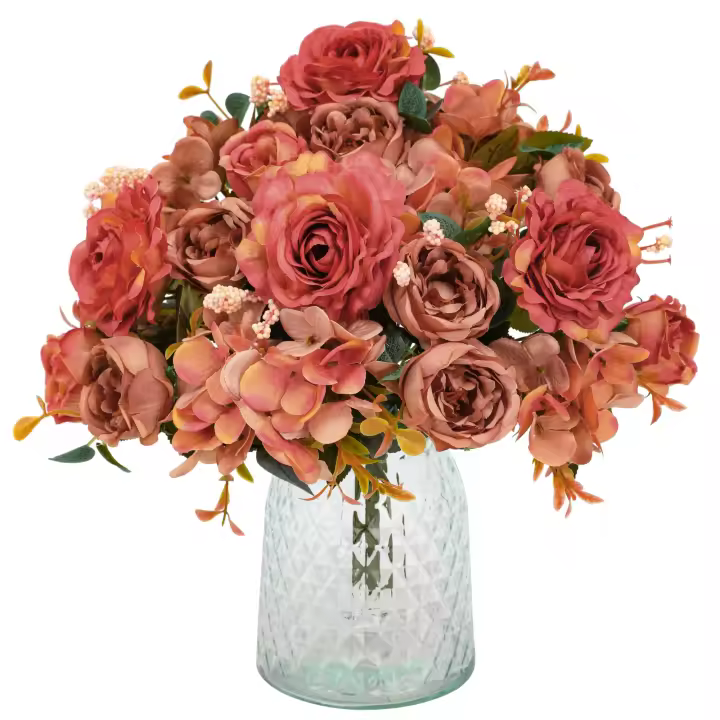 4 Bouquets Artificial Peony Flowers Fake Spring Flowers Silk Hydrangea Bouquet Vintage for Wedding Table Centerpieces Flower Arrangement (Burgundy) - 1