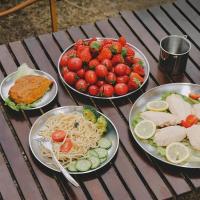 Platos De Acero Inoxidable Para Alimentos Reutilizables De Juego De Comedor Redondos Para Picnic Camping BBQ Uso Al Aire Libre - details 2