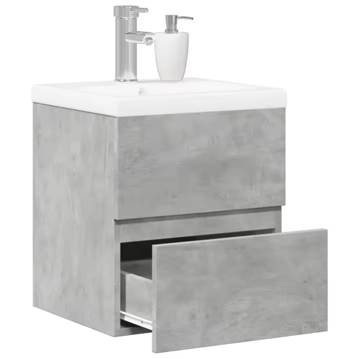 vidaXL Set muebles de baño 2 piezas madera contrachapada en color Gris hormigón/Roble Sonoma | almacenamiento funcional diseño moderno para baño dormitorio sala - 1