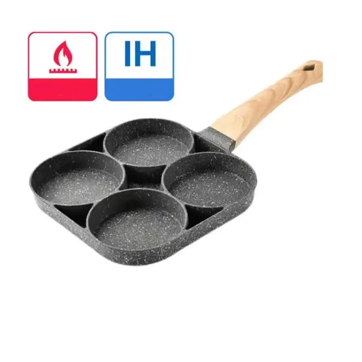 Sartén Para Huevos Y Panecillos Antideslizante De 4 Agujeros Cocina Inducción Sartén De Huevo Y Steaks Resistentes Al Calor Para Desayuno - 1
