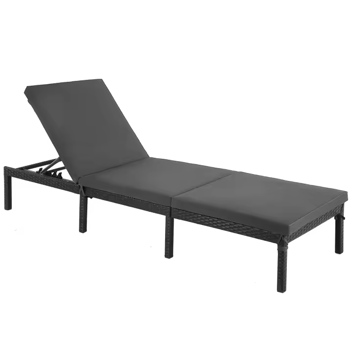 SONGMICS Tumbona, Tumbona de Relajación, para Tomar el Sol,con Colchón de 5 cm, Superficie Tejida, Inclinable, 59 x 198 x 28 cm, Carga 150 kg, para Jardín, Balcón, Terraza, Beige/Negro - 1