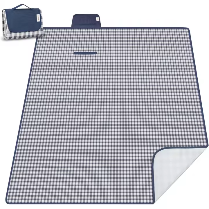 Manta de picnic impermeable para Playa, 150x200 cm/200x200 cm, lavable, Ligera, with ASA, Azul Marino, in Cuadros, para senderismo, Viajes, campamentos al Aire Libre, parques - 1