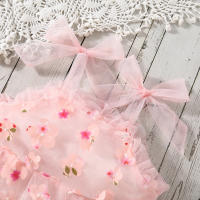 Vestido De Princesa Para Niñas Verano Con Encaje Y Largas Alas Estampado De Flores Y Hojas Tirantes Con Gota De Agua Vestido De Cumpleaños - details 4