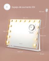 Espejo de Maquillaje LED Táctil, 15 Luces Regulables, 3 Tonos, Aumento 10X, Puertos USB y Soporte Móvil, Blanco - details 2