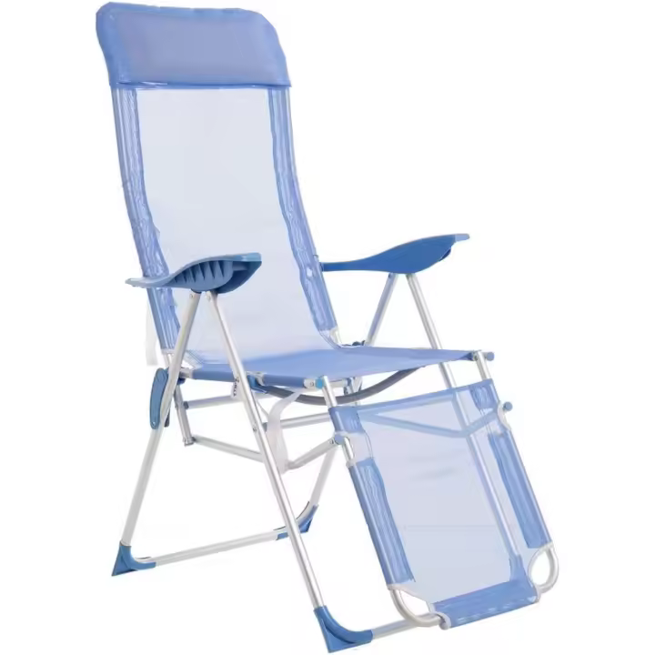 Monty Beach - Sillón de Playa con reposapiés y reclinable de 5 Posiciones Azul de Aluminio y textileno de 61x66x115 cm - 1
