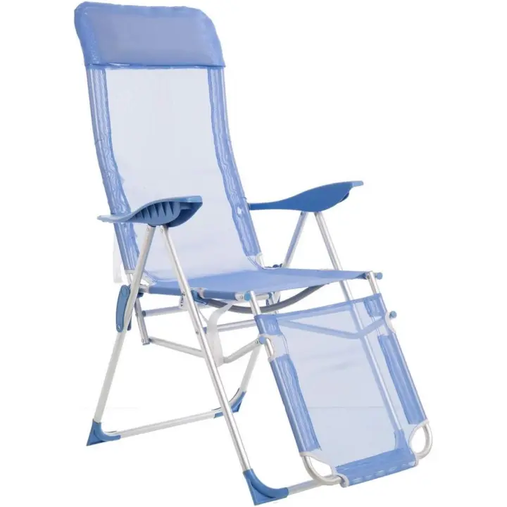 Monty Beach - Sillón de Playa con reposapiés y reclinable de 5 Posiciones Azul de Aluminio y textileno de 61x66x115 cm - 1