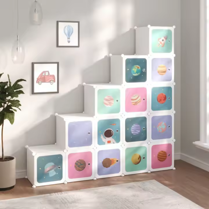 vidaXL Estantería de cubos infantil con 15 compartimentos blanco PP - 1