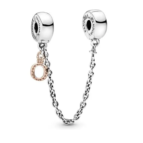 PANDORA Signature Cadenas de seguridad, Plata de Lei & Rosa, Comes con embalaje de Caja De Regno original. - 1