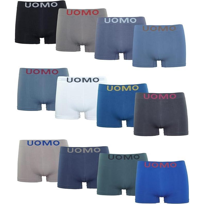 Uomo Boxer Lycra Hombre Sin Costuras Pack 12 o 6 Colores Lisos - Comodidad Deportiva Transpirable