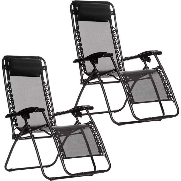2 Tumbonas Plegables de Exterior para Jardín, Playa, Piscina y Terraza - Sillas Gravedad Zero, Inclinables, de Acero INOX Ligero, Tejido Oxford con Reposacabezas (Negro, Pack 2) - 1