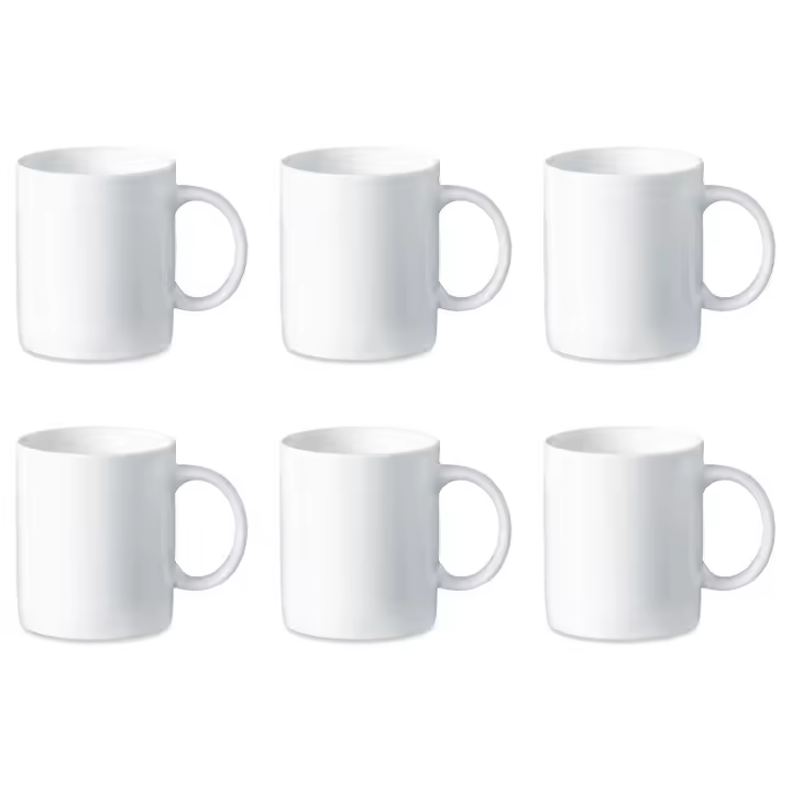 Tradineur - Pack de 6 tazas de cerámica, tazón desayuno, café, infusiones, diseño clásico, aptas para lavavajillas y microondas (Blanco - 330 ml - 9,2 x 8 cm) - 1