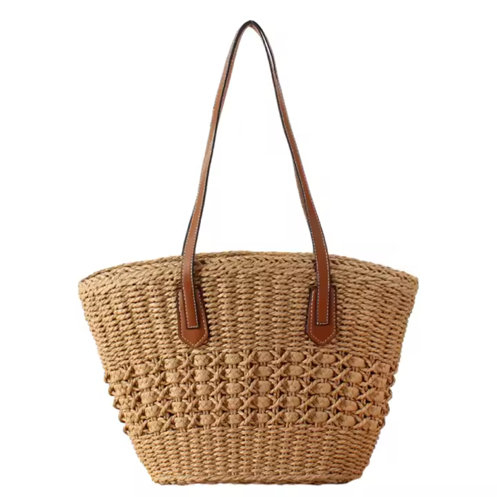 Bolso de paja para Mujer, Bolso de hombro, Bolso de Playa de viaje de Verano, Bolso de mano Hecho A Mano - 1
