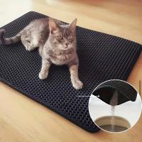Alfombra De Limpieza Para Gato Con Diseño De Doble Capa Celdas De Miel Antideslizante Lavable Para Toilette De Mascotas Caja De Arenero - details 1